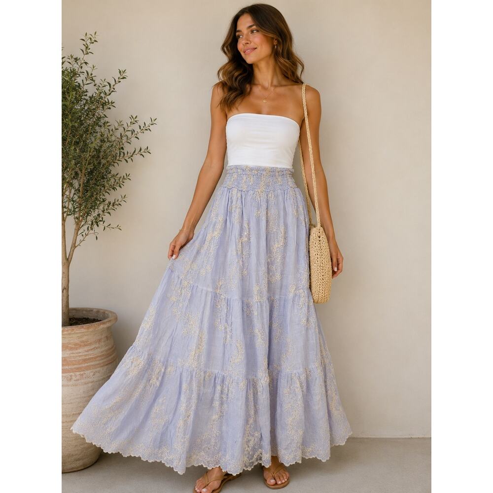POL Lavender Floral Maxi Skirt